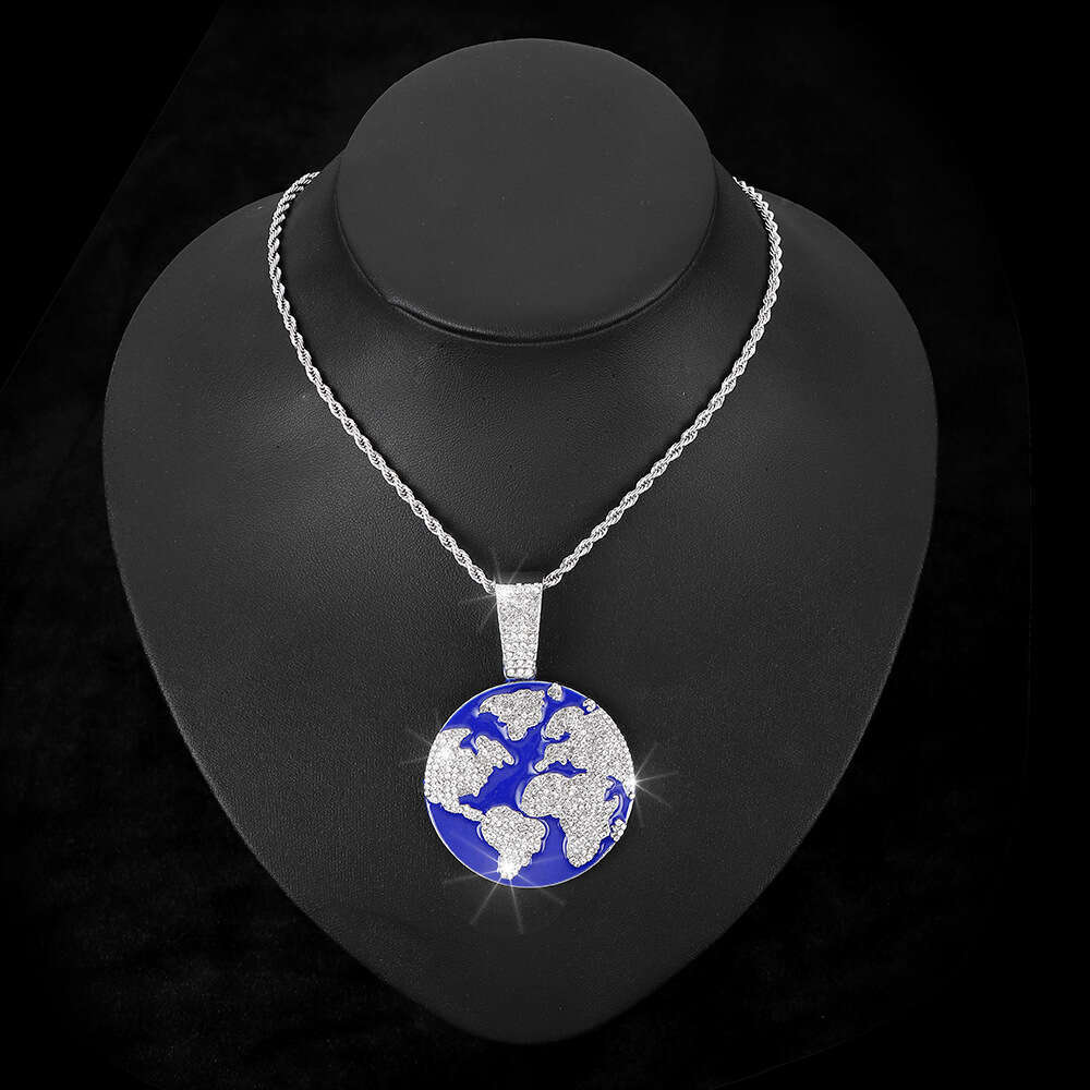 New Drop Oil Hip Hop Planet Earth Pendant Cuban Necklace Personalized Environmental Friendly Alloy Headpiece