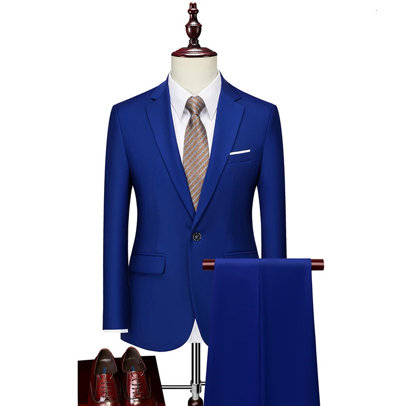 2024 Mens business casual wedding suit trousers stylish and handsome trend of solid color with orange twopiece set 250311