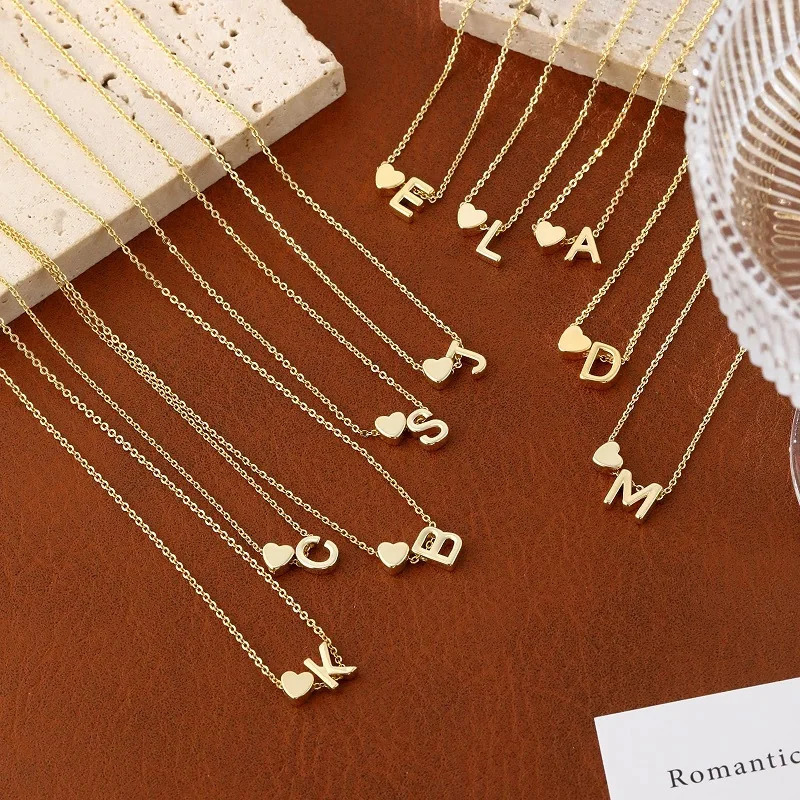 2025 Fashion Simple Tiny Heart Dainty Initial Necklace With Letter Name Women Stainless Steel A-Z Alphabet Choker Chain Jewelry 250313