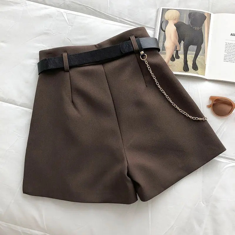 Casual Comfortable Elegant Wild Shorts With Belt Womens Woolen Shorts Autumn Winter Slim Wide Leg A-line Shorts 250320