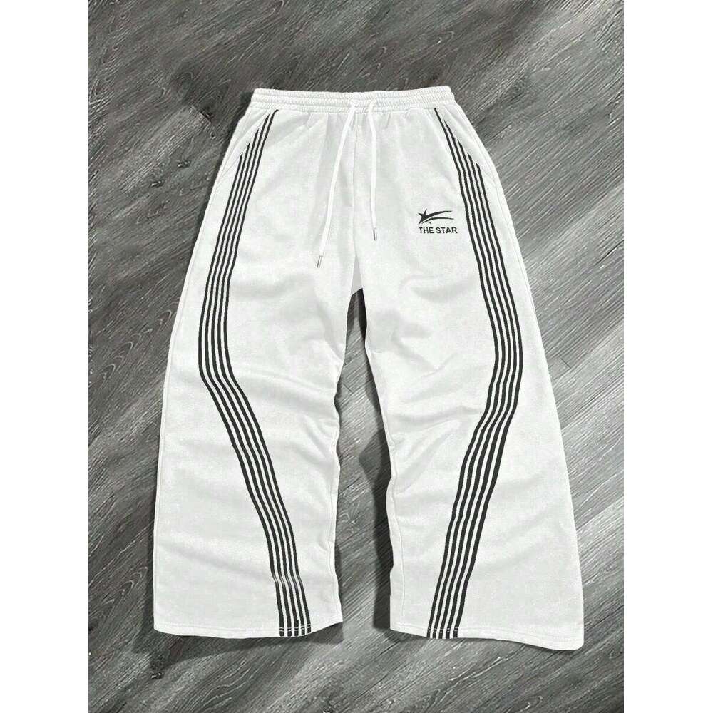 American street printed striped loose straight sports casual pants, sweatpants for men and women