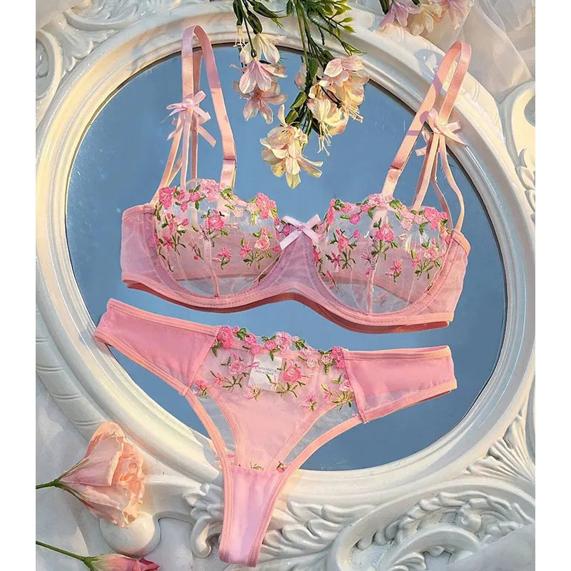 Round Up Night Beautiful Sexy Women 2 Piece Floral Embroidery Underwear Sexy Erotic Lingerie Underwear Lenceria Sexy Sets 250320