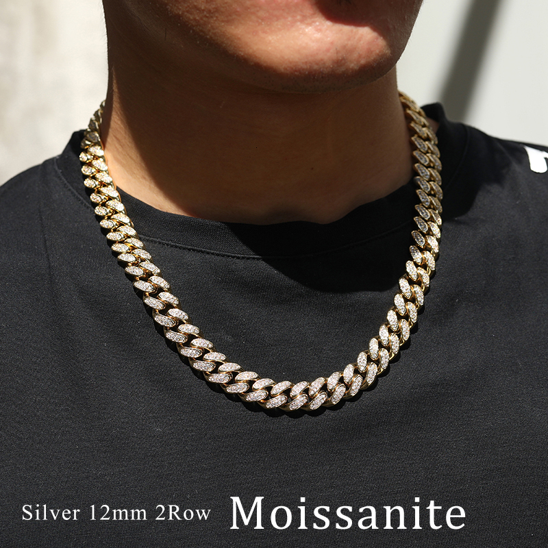 20mm 2 Row Cuban Chain Moissanite Necklace For Men Hip Hop Jewelry 925 Sterling Silver Chain High Quality Dropshipping