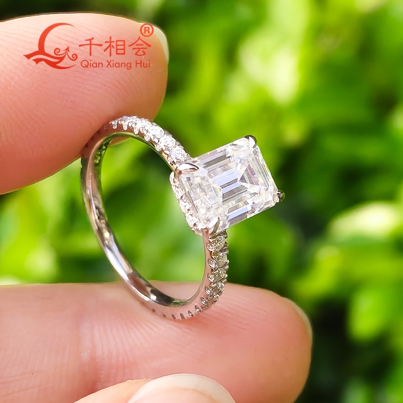 Emerald Cut Moissanite Half Band Ring 7x10mm 3.5ct Or 6x8mm 2ct D Color VVS round S925 Sterling Silver Wedding Jewelry for Women