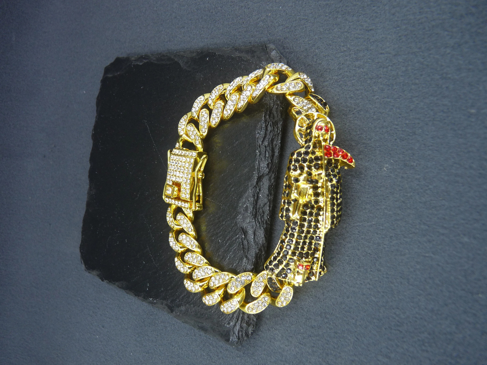 Full Diamonds Punk Hip Hop Chunky Chain Santa Muerte Bracelet Cuban Bracelet Jewelry 250321