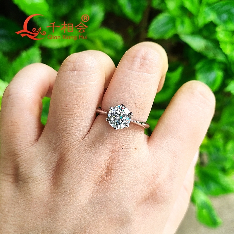 0.5ct 1ct 2ct 3ct round solitaire Ring Band 925 Sterling Silver D Moissanite Diamond women Ring Jewelry gift dating wedding GRA