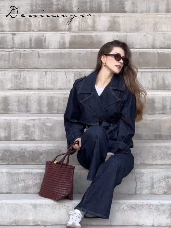 Retro denim jacket denim suit womens notch with long sleeved jacket straight leg mens spring streetwear 250320