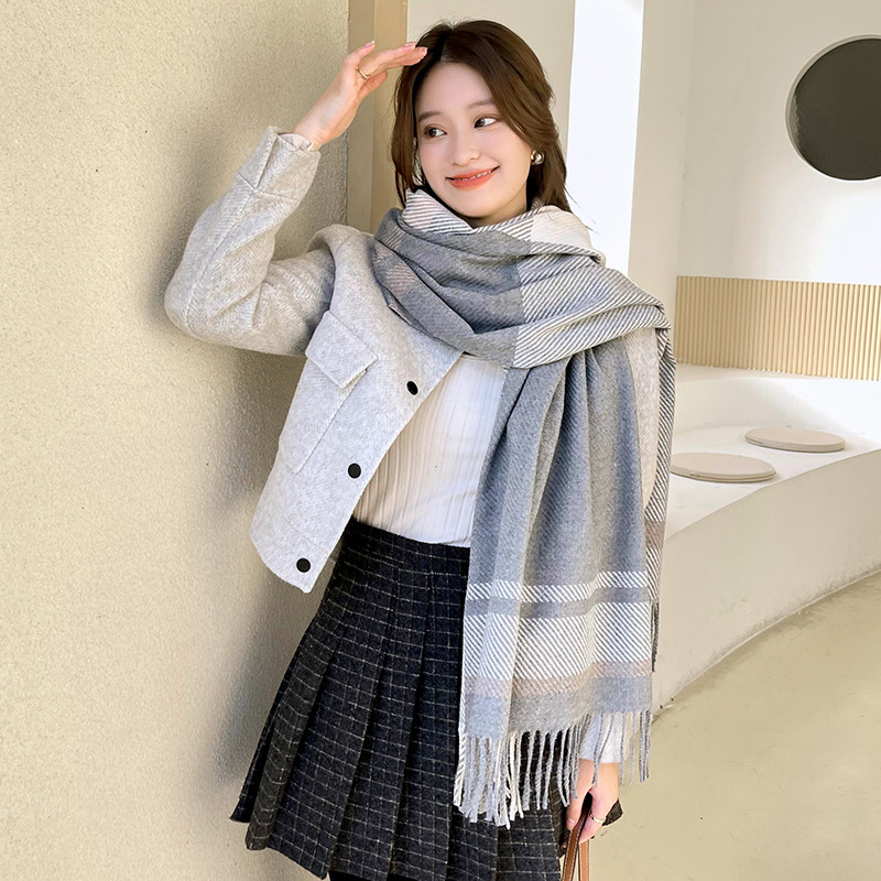 K187 2023 new imitation cashmere scarf women wholesale Japanese and Korean sweet color matching striped scarf shawl warm neckband