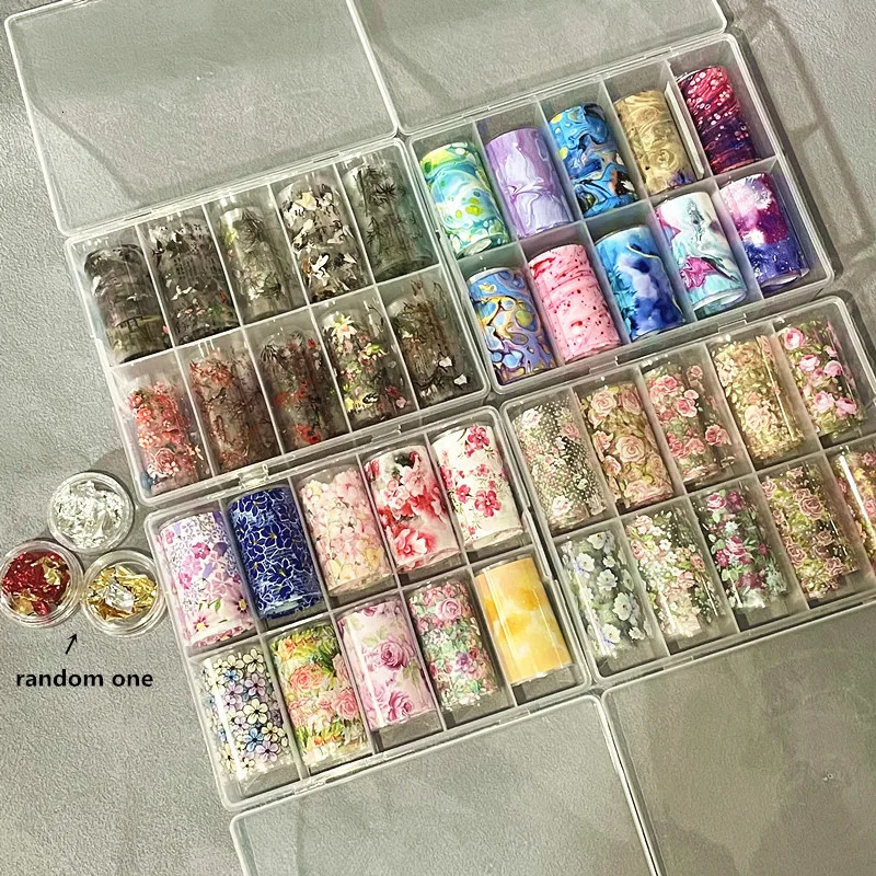 4 Boxes Mixed Nail Foils for FlowersTransfer Paper Metal Stickers Champagne Nails Wraps Silver DIY Golden Nail Art Decorations 250314