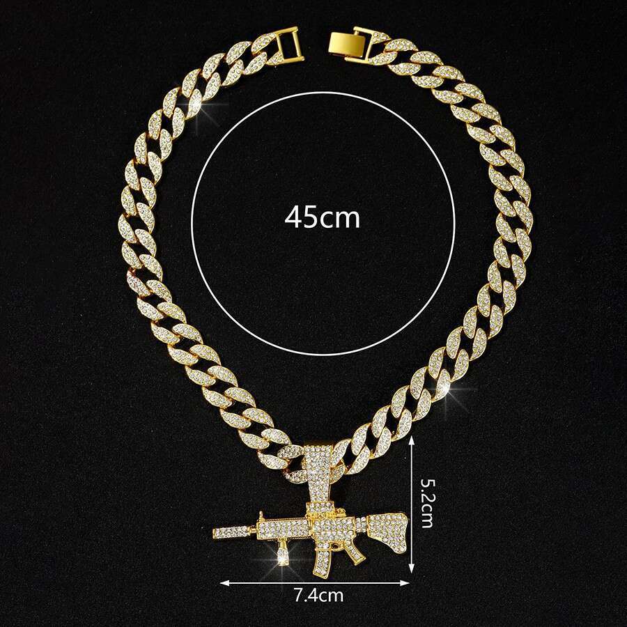 Alloy studded gun sexy nightclub accessory necklace, personalized full dia Cuban chain pendant, hip-hop
