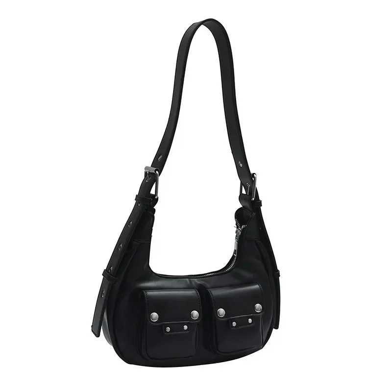 PU solid color 2024 new shoulder bag zipper sewing thread fashionable handbag soft motorcycle style popular cross body bag Y250320