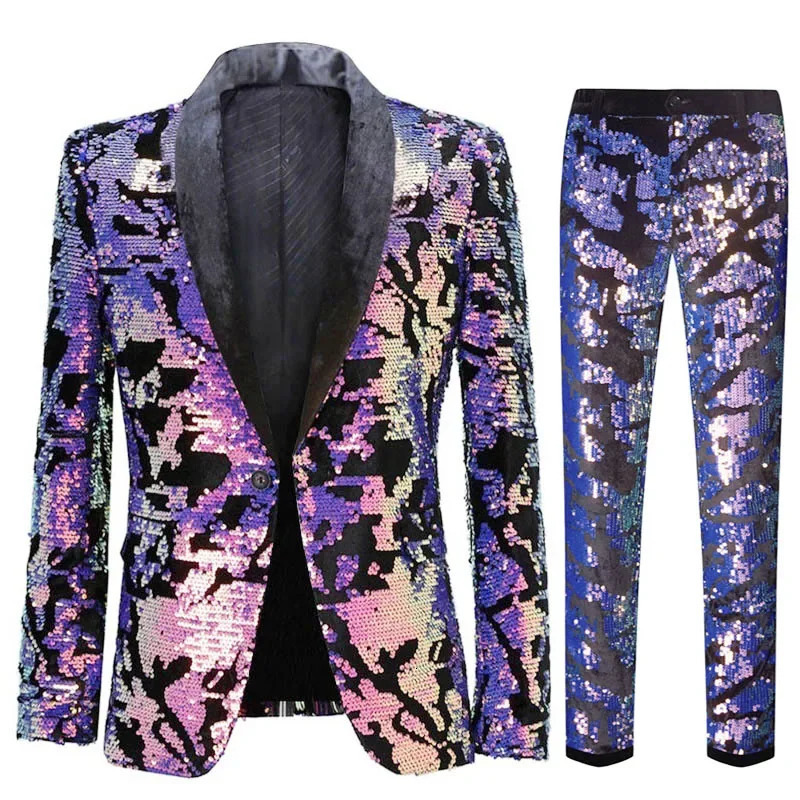 2024 European Plus Size Blazer Pants Fashion Party Wear It You Are The Focus of Room Hosting Wedding Sequin Suit 2 Sets 250311