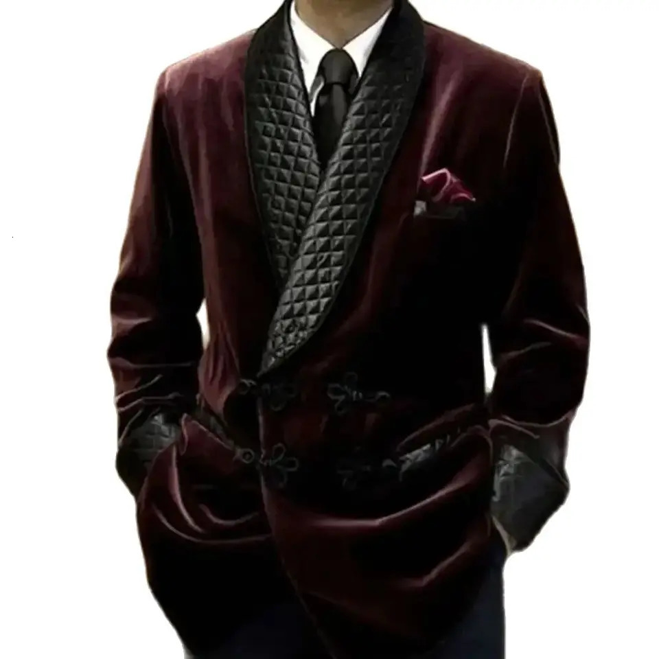 Elegant Shawl Lapel Velvet Men Blazer Loose Double Breasted Formal Party Wedding Tuxedo Fashion Banquet Dinner Male Jacket 250311