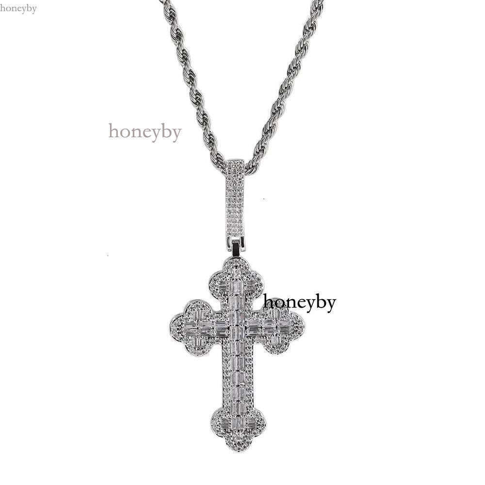 Iced Out Cloud Cross Pendant 4mm Tennis Chain Necklace Gold Sier Bg Cubic Zirconia Men Hip hop Rock Jewelry