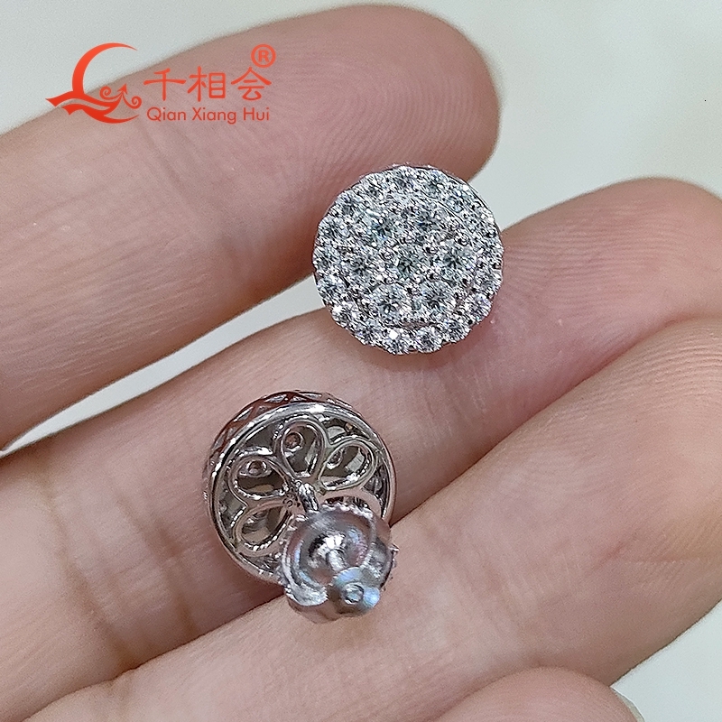925 Silver White D VVS Moissanite 10mm Melee round Ear Stud Earrings Womens Wedding Jewelry Gift Fashionable Date Accessory