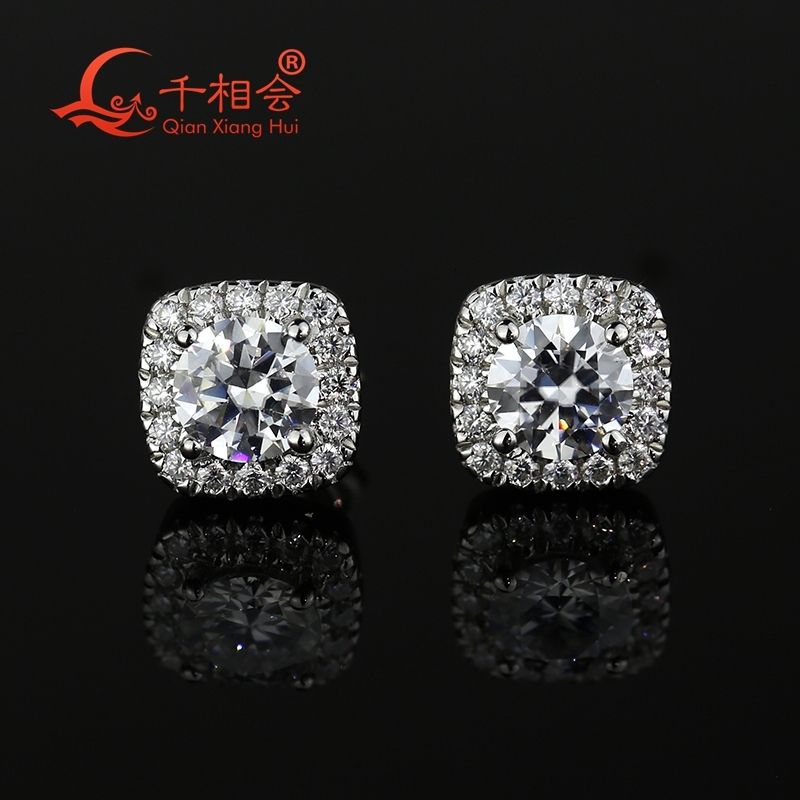 8mm cushion shape earrings ear stud 925 silver round 0.5ct 5mm white moissanite stone earrings for jewelry woman gift