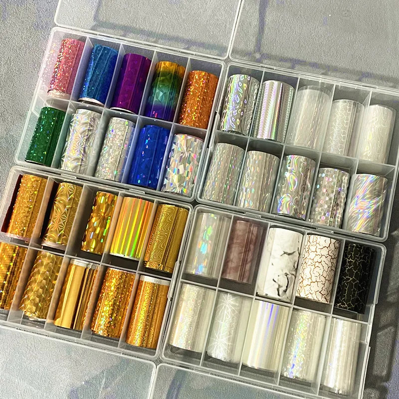 4 Boxes Mixed Nail Foils for FlowersTransfer Paper Metal Stickers Champagne Nails Wraps Silver DIY Golden Nail Art Decorations 250314