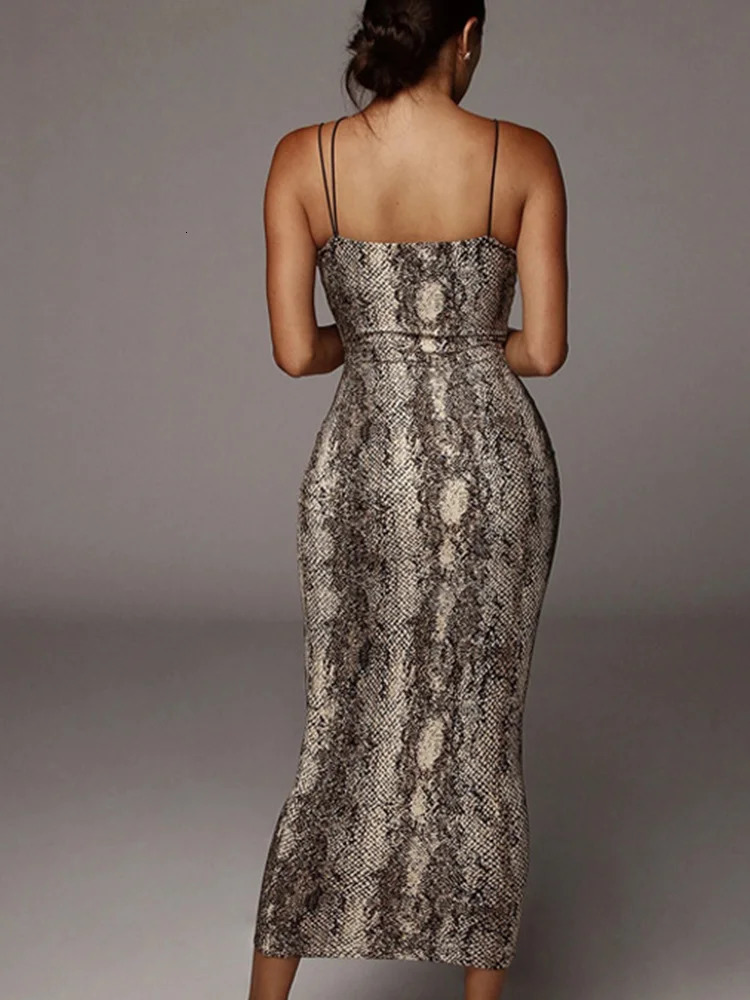 Leopard print sleeveless V-neck sexy midi dress spring womens fashion street Christmas party set 250317