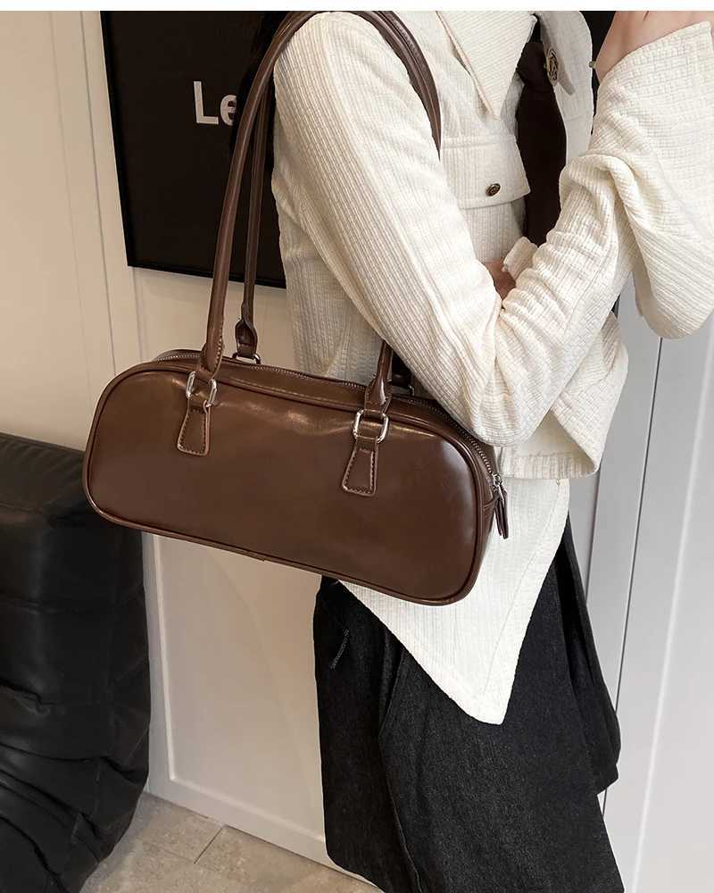Solid color PU leather womens underwear bag 2024 spring Korean fashion retro simple shoulder bag womens handbag and wallet Y250319