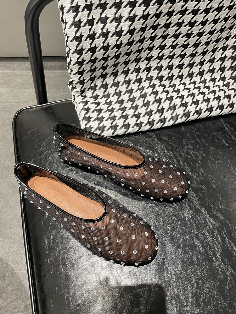 New spring and summer fashion round-toe rhinestone Mary Jane flat shoes for women comfortable ballet dancing shoes