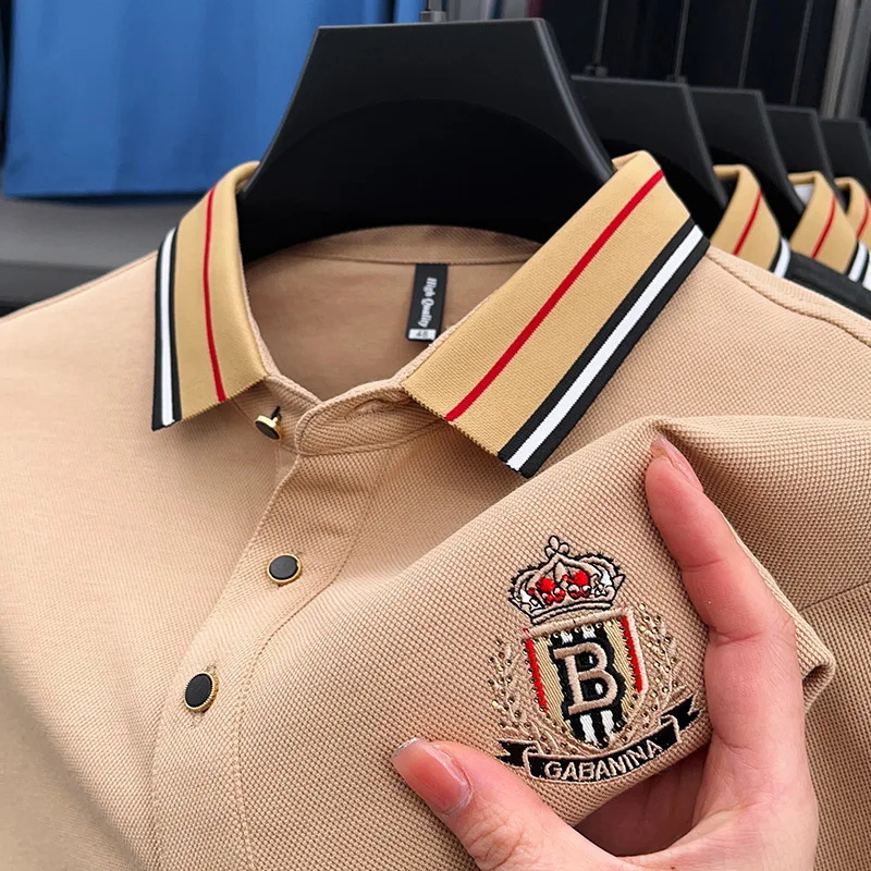 High end mens polo shirt autumn item lapel B letter embroidered long sleeved British business classic Tshirt 250320
