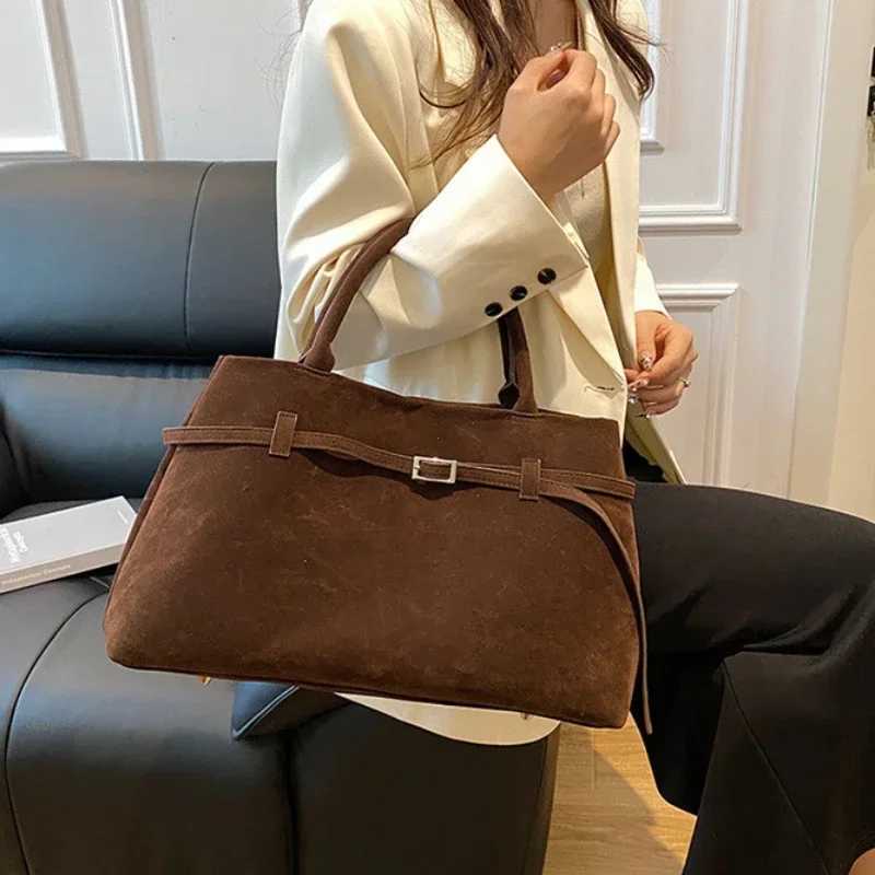 Buckle Decorative Design Solid Faux Suede Handbag Large Capacity Hasp Casual Tote 2025 Hot Sale Bags for Women Bags Y250320