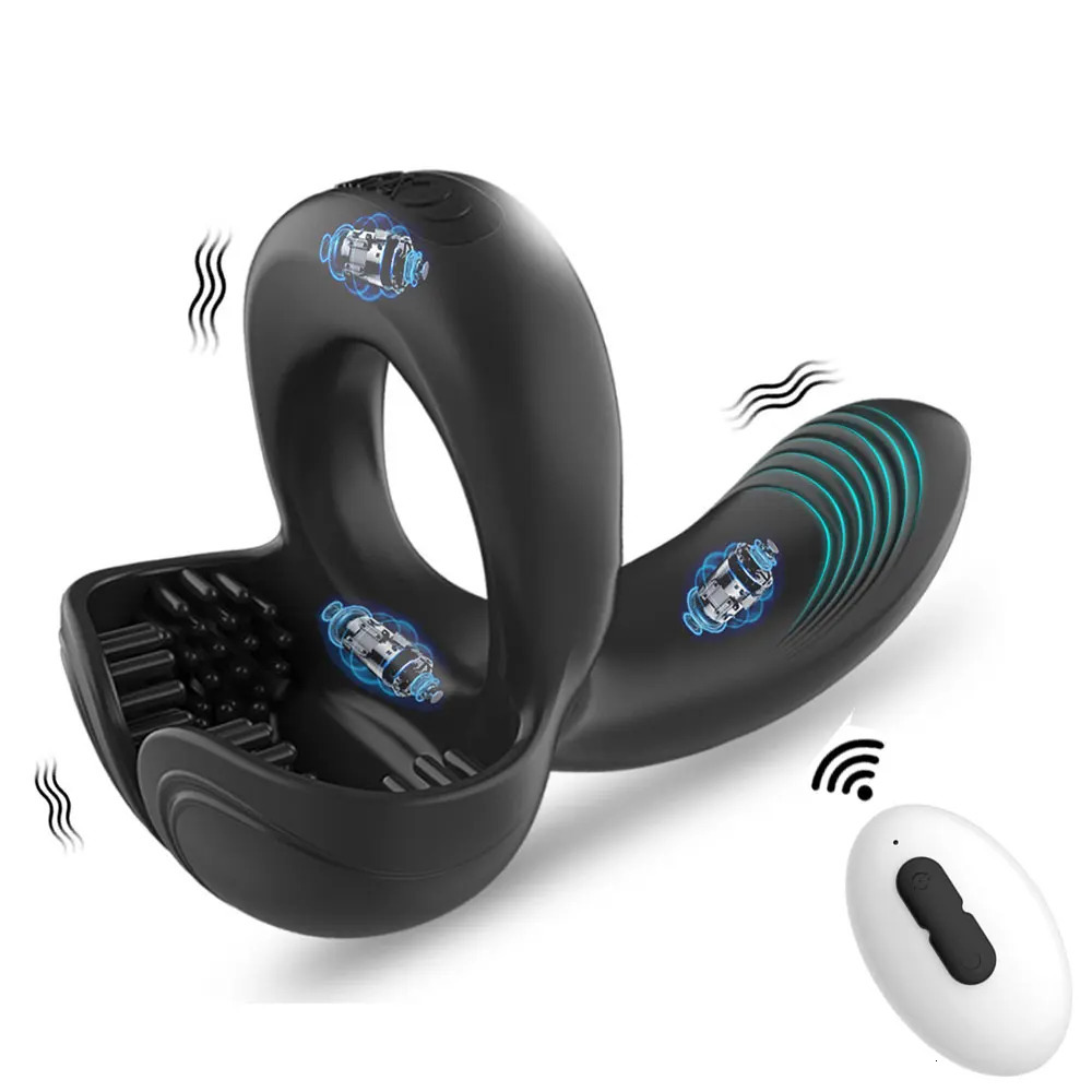 Penis Vibrator for Men Remote Control Cock Ring Ejaculation Delay Testicles Perineum Scrotum Stimulator Sex Toy for Couples Game 250320