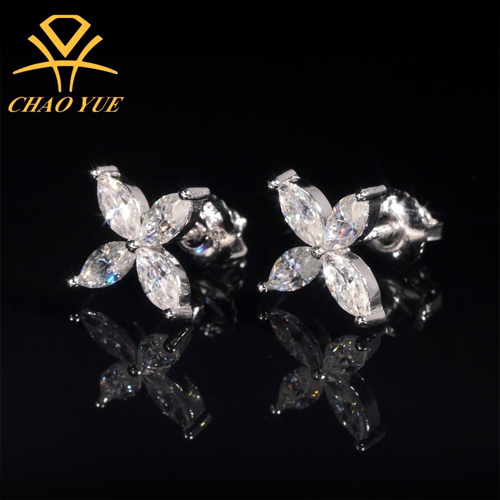 New luxury moissanite earrings GRA certified 925 sterling silver earrings fashionable jewelry flower earrings