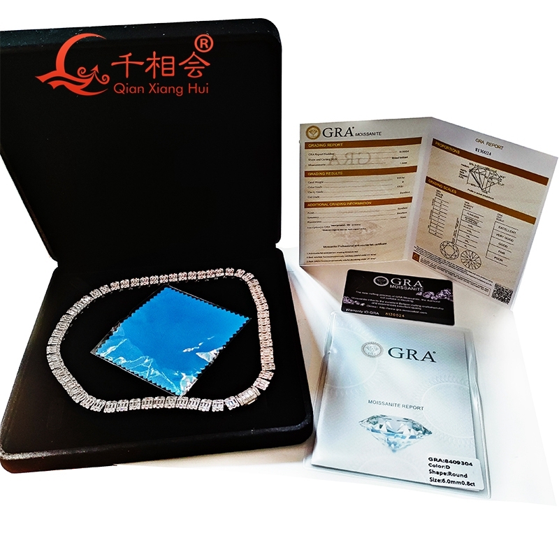 S925 Silver Necklace with 15mm Baguette Half Moon Cuban Link White Moissanite Iced out Hip Hop Chain Jewelry for Women And Men