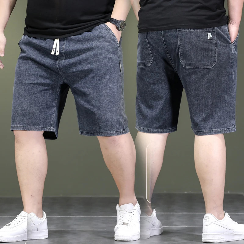 Elastic waist oversized 5XL 6XL 7XL mens denim shorts plus jeans half cut casual pants brand highquality summer 250312