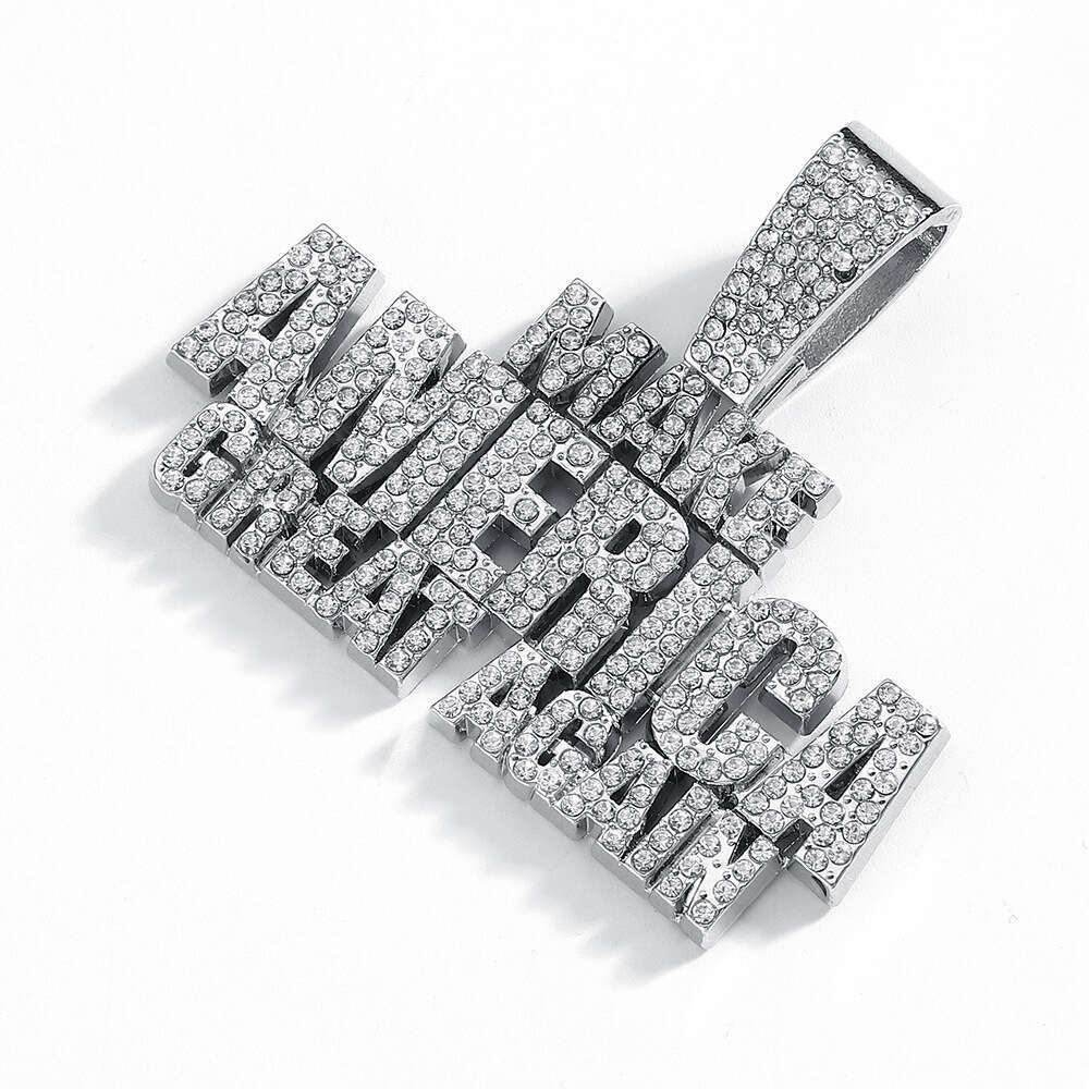 Men's Hip Hop Jewelry Full Dia Letter Splicing Pendant Necklace Cool Punk Cuban Chain Accessories