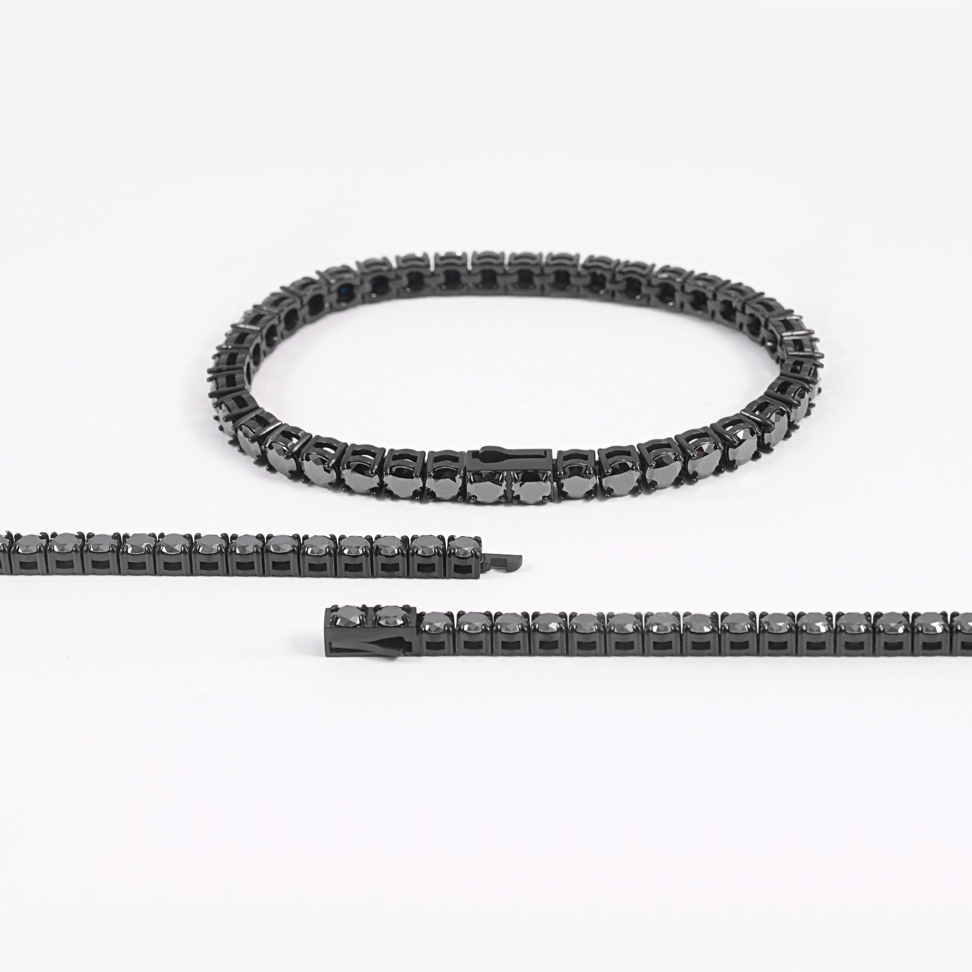 New 4-5mm 316L stainless steel set black moissanite tennis chain hip-hop mens and womens bracelet