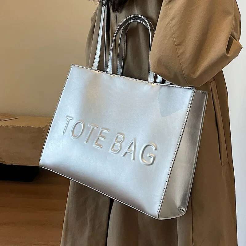2025 Large Capacity Fashionable Tote With Letter Print Fashion Solid Color Simple Crossbody Casual Women Handbag Shoulder Bag