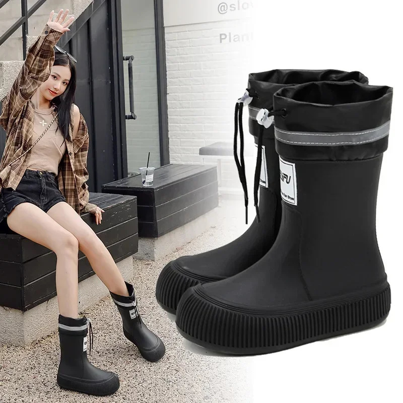 Rain Boots Women Anti Slip Trend Lightweight Soft Rain Shoes Outdoor Fishing Thick Sole Waterproof Shoes Fashion Comfy 2024 250317