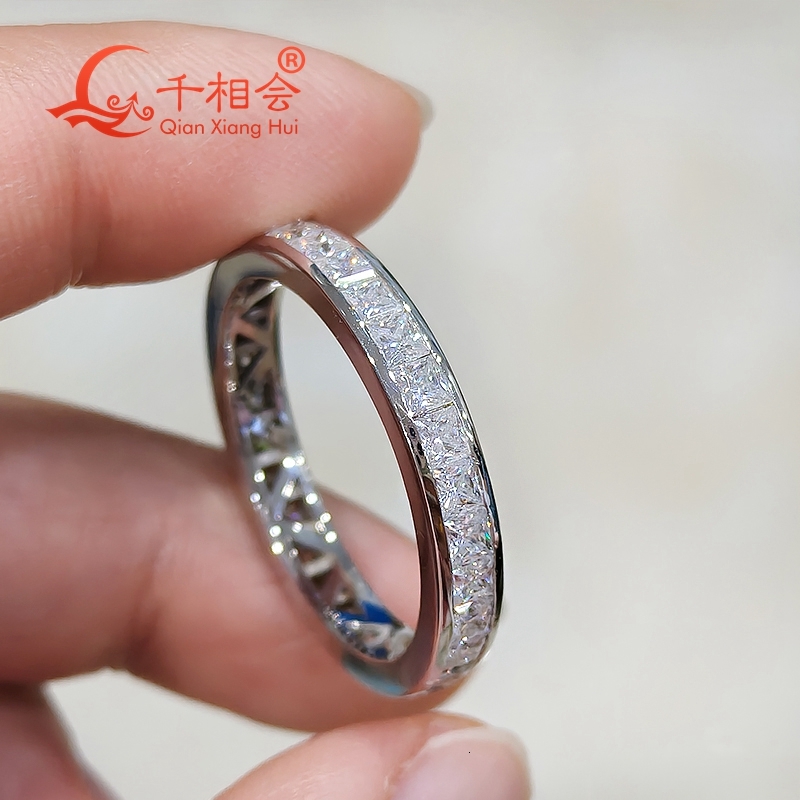 2.5mm Square D White VVS Moissanite Ring S925 Sterling Silver Tension Setting Eternity Band Unisex Engagement Jewelry