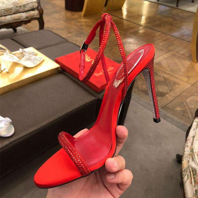 High Heel Sandals New Open Toed Buckle With Rhinestones Sexy High Women S Slim Heels Fairy Style