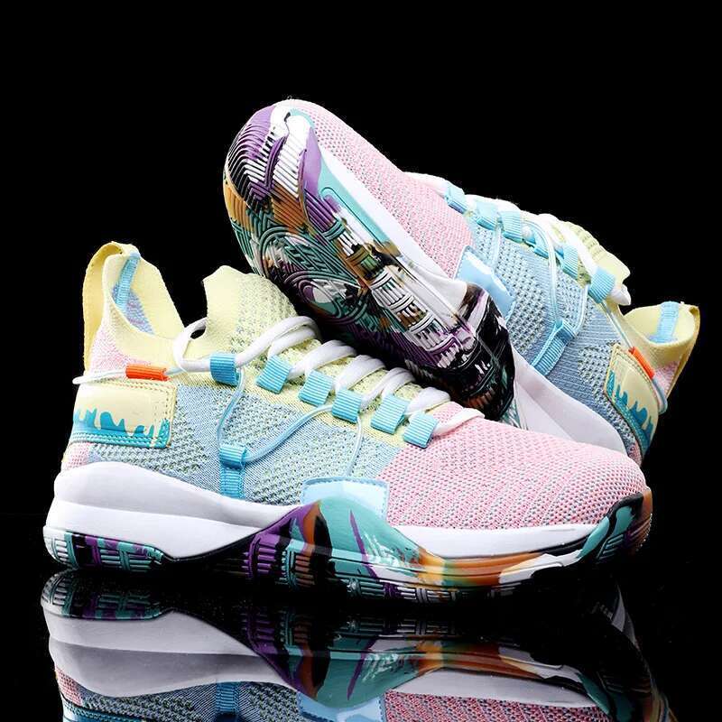 Couple Sports Explosion Models Fly Woven Air Mesh Breathable Basketball Court Non-slip Rubber Flat Shoes atillas
