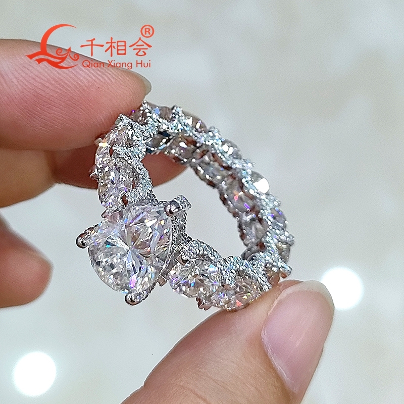 S925 Silver Full Band Setting Ring with 9x13mm Pear round And Melee D VVS White Moissanite - Wedding Jewelry Rings