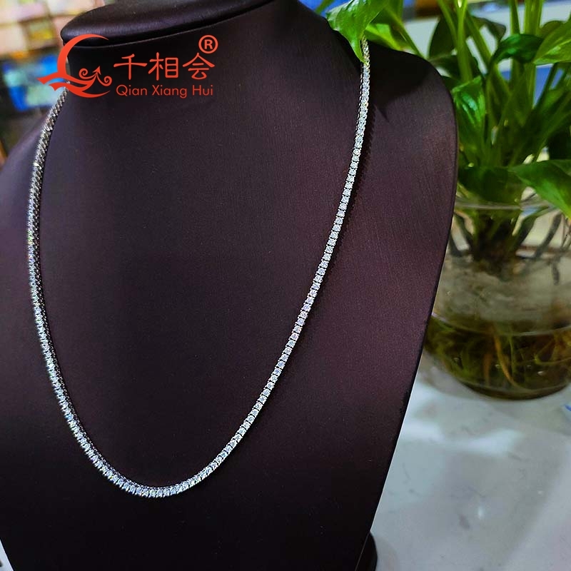 2mm Moissanite Tennis Necklace for Men Women 925 Sterling Silver D VVS White Single Row Jewelry Wedding Dating Gift Party