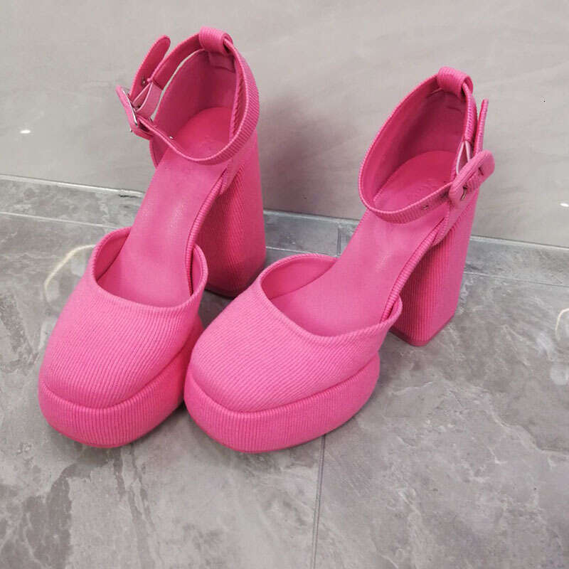 High Heel Barbie Pink Shoes Spring Summer New Versatile Square Head Strap Back Bag Waterproof Platform French Coarse High Heels Sandals For Women