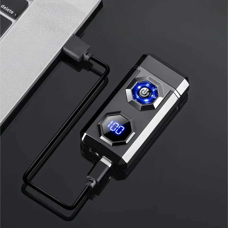 2025New Big Flame Electric Arc Metal Lighter Windproof LED Lighting Power Display Ignition Display Fast Charge Ignition GadgetsC250321