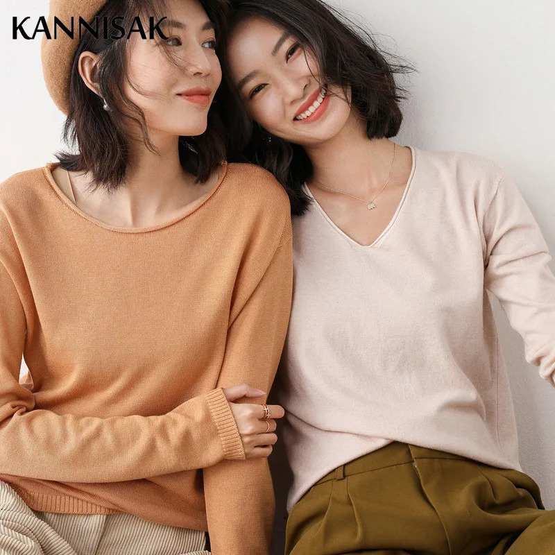 Spring Autumn Womens Sweater Solid Knitwear Korean Loose Female Basic Casual Jumpers Stretch Pullover Sky Blue Pink Sweater 250319