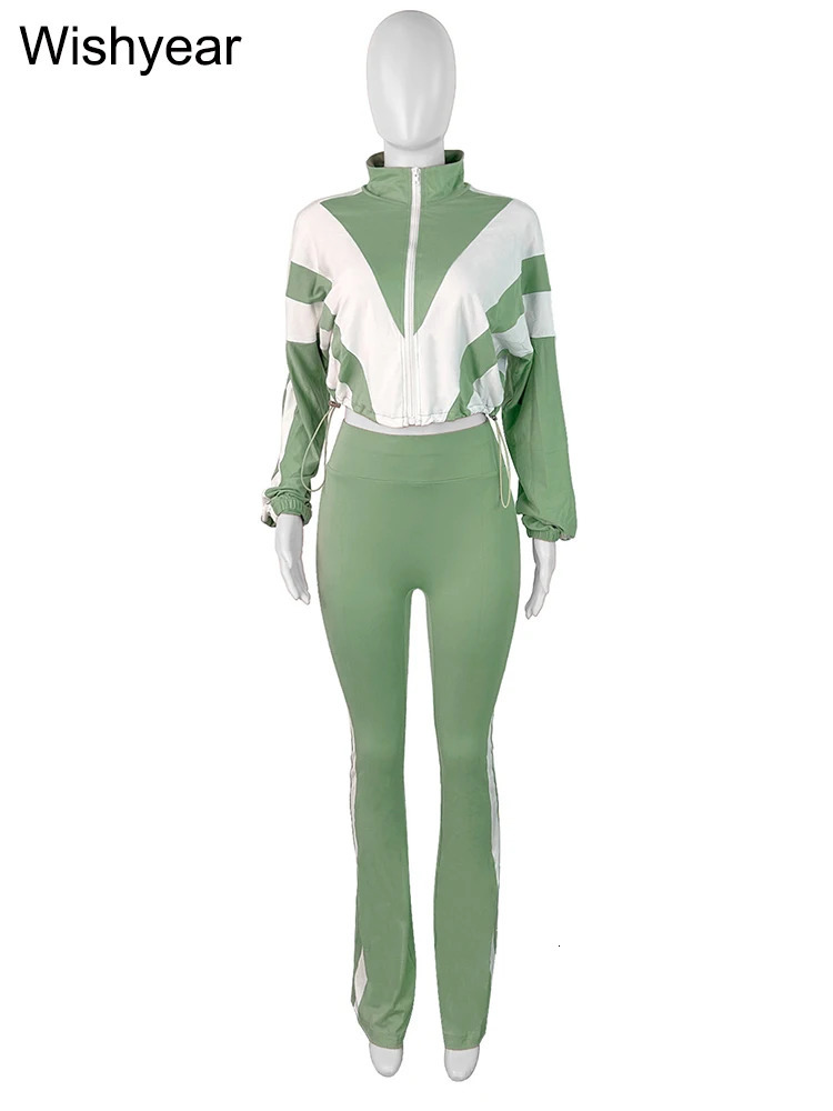 Fashion Patchwork Long Sleeve Zipper Crop Jacket and Skinny Pencil Pants Two Piece Set Woman Tracksuit Jogger Sports Outfits 250321