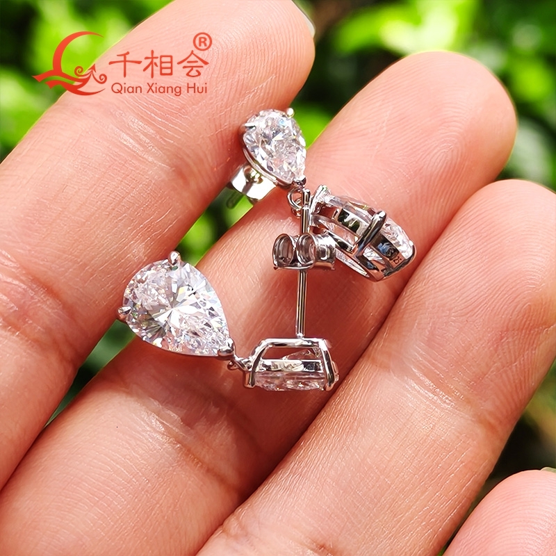 7x10mm 2ct 4x6mm 0.5ct pear shape 925 silver white color D VVS moissanite stone ear stud Earing gift dating women wedding