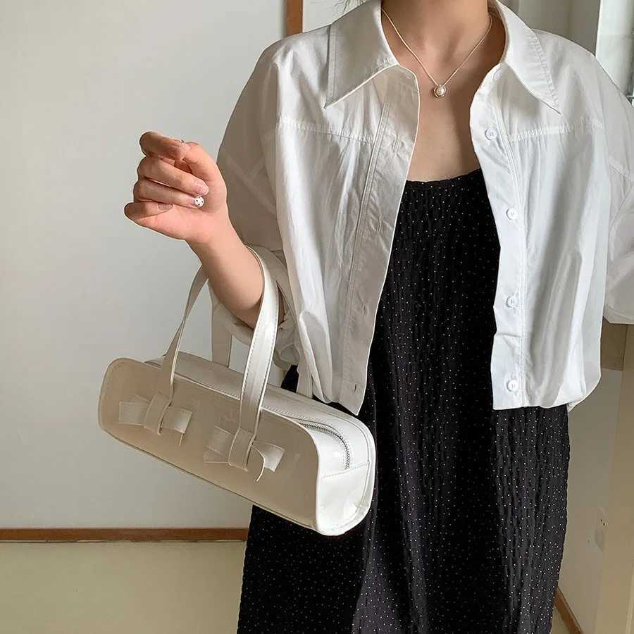Bow design PU womens leather shoulder bag 2024 Korean fashion designer cross body bag womens solid color handbag Y250319