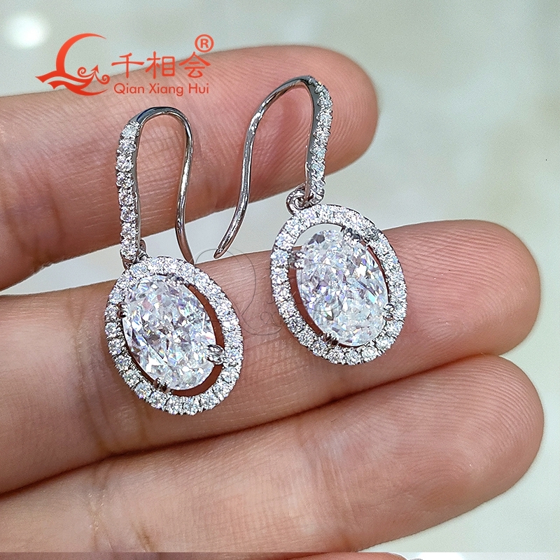 Halo S925 Silver Water-Drop Oval Ear Studs 7x10mm White Moissanite Stone Jewelry for Women Wedding Gift