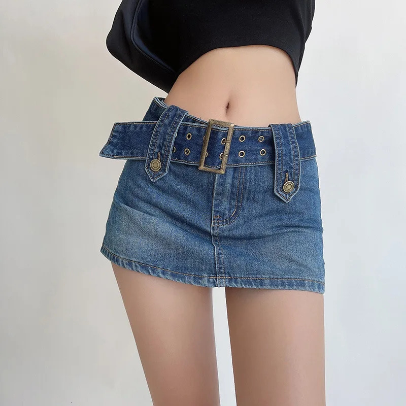 Womens Sexy Very Short Denim Skirt Mini Jeans Skirt With Safety ShortsDenim SkortJeans SkortY2K/2000s Blue/Black Skirt 2025 250320