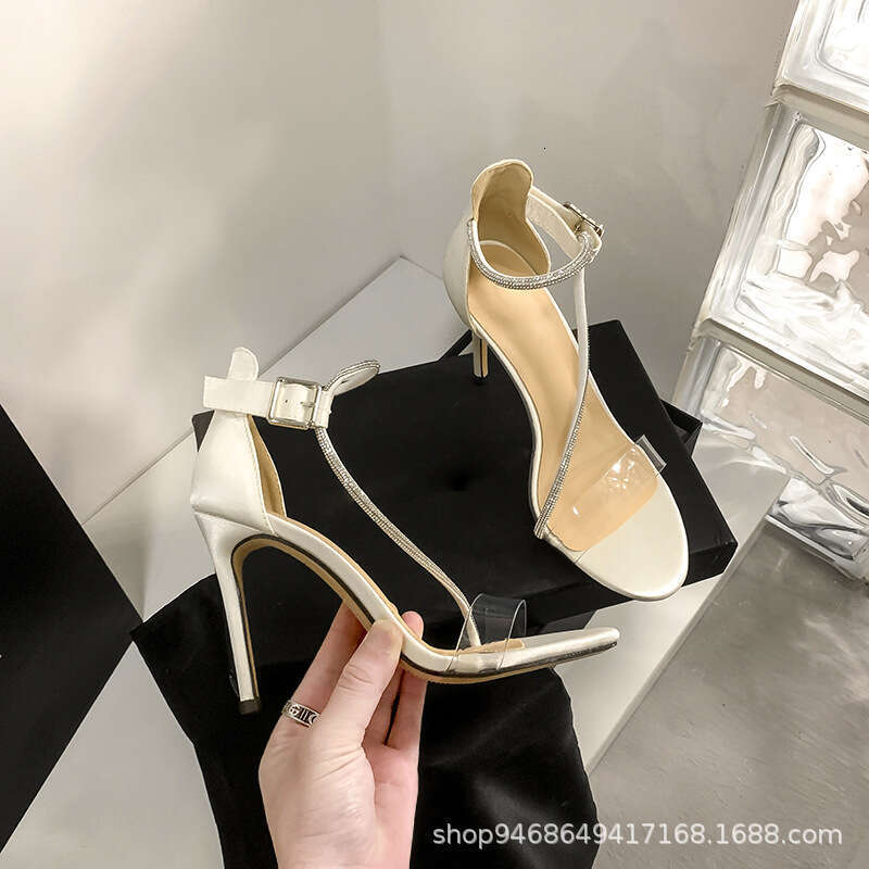 High Heel High Heeled Sandals In The Summer Of Featuring Fairy Like Style Thin Exposed Toes A Straight Cut With Transparent Rhinestones And High Heels