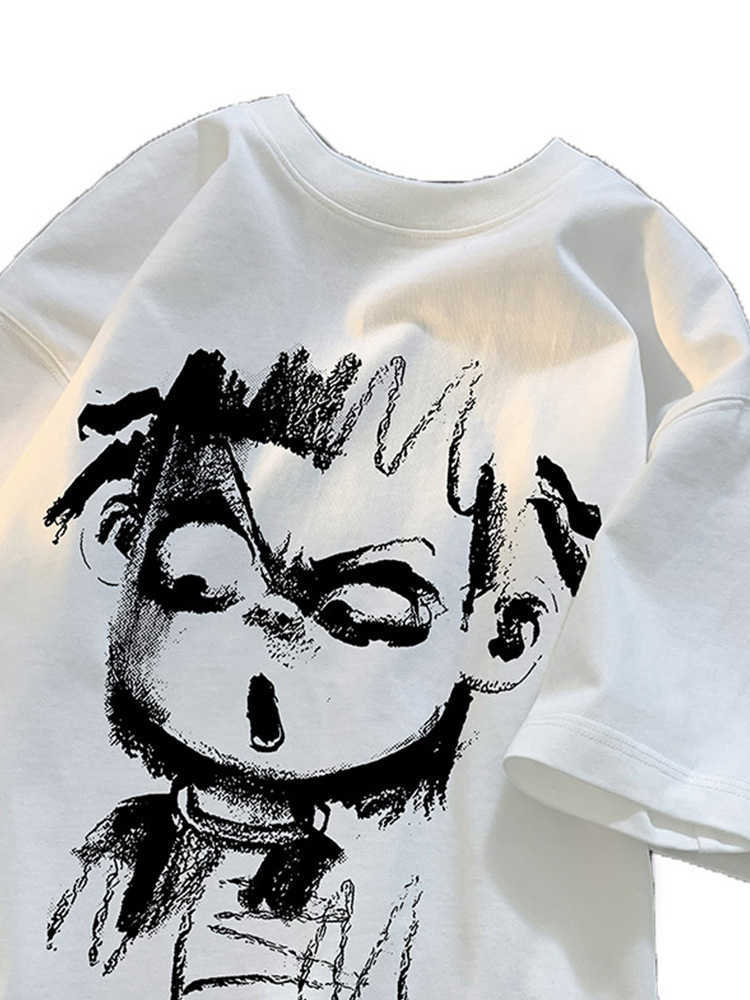 Which Zha graffiti cotton short sleeve T-shirt men's summer trend brand 2025 new half sleeve youth round neck loose body shirt W250117