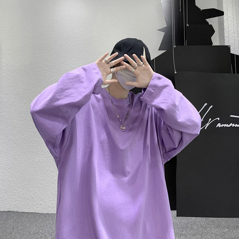 Privatthinker Hip Hop Bag Mens Tshirt Long Sleeve Fashion Cotton Top Casual Solid Color 250312
